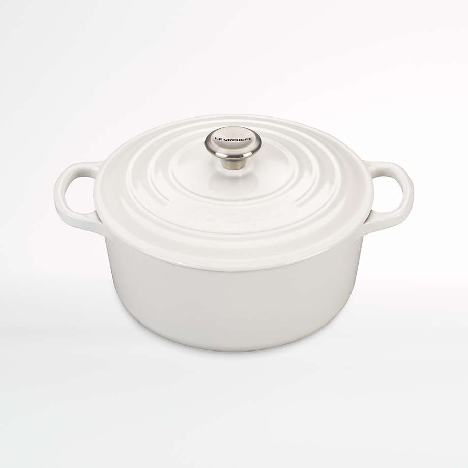 Le Creuset Signature Round 3.5-Qt. White Enameled Cast Iron Dutch Oven ...