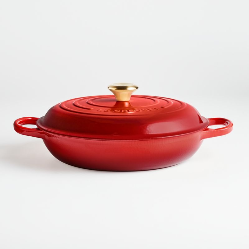 Le Creuset Signature Gold Collection 3.5Qt. Cerise Red Enameled Cast Iron Braiser Everyday Pan
