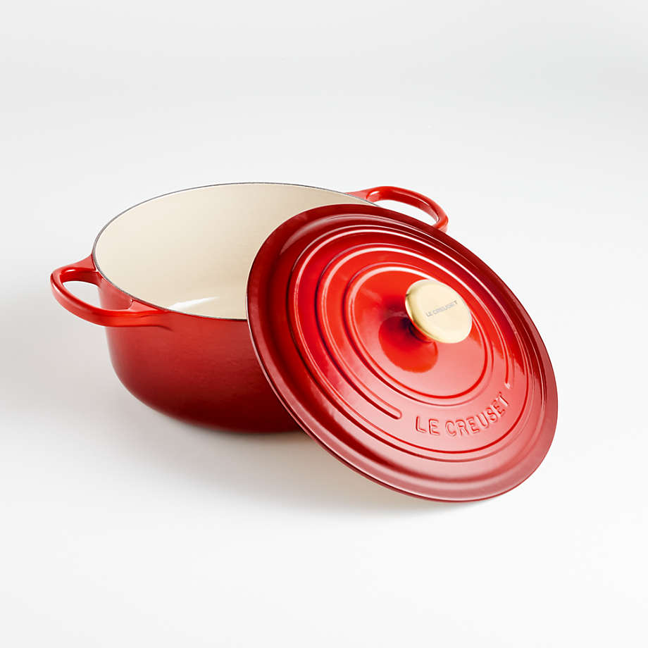 Le Creuset Signature 7.25-Qt. Round Cerise Red Enameled Cast Iron Dutch Oven  with Lid + Reviews, Crate & Barrel