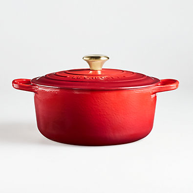 View Le Creuset ® Signature 5.5-Qt. Cerise Red Enameled Cast Iron Dutch Oven with Gold Knob details