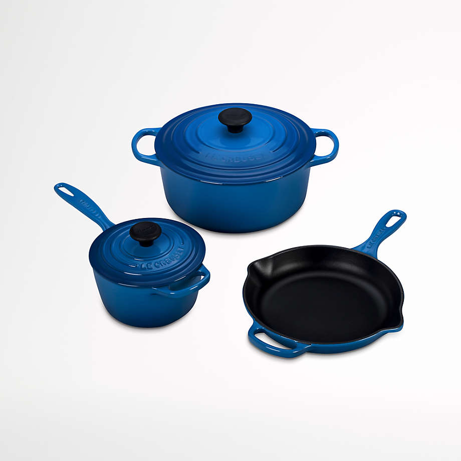Blue + Green Pattern Enamel Cookware Set - 5 Pots + 3 Lids - Gil