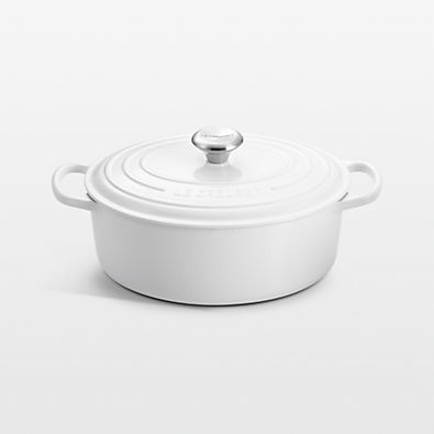 View Le Creuset ® Signature White 5-Qt. Enameled Cast Iron Oval Dutch Oven details