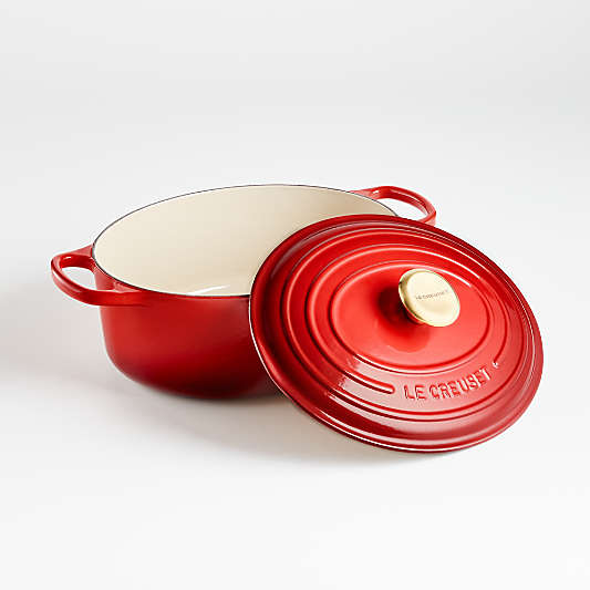 Le Creuset ® Signature Oval 6.75-Qt. Cerise Red Enameled Cast Iron Dutch Oven with Gold Knob