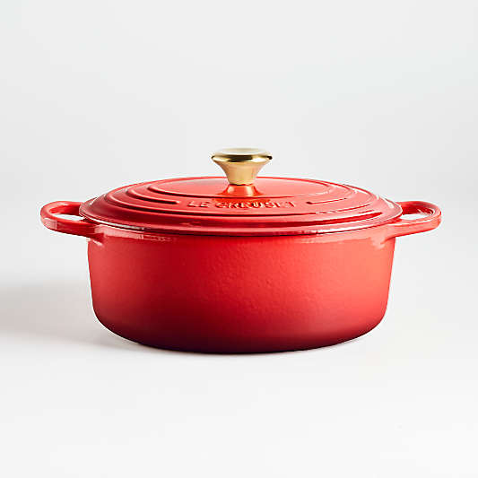 Le Creuset ® Signature Oval 6.75-Qt. Cerise Red Enameled Cast Iron Dutch Oven with Gold Knob