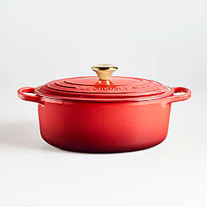 Sold at Auction: Trio of Le Creuset Sauce Pans and Heart Shaped Dutch Oven  in Cerise Red