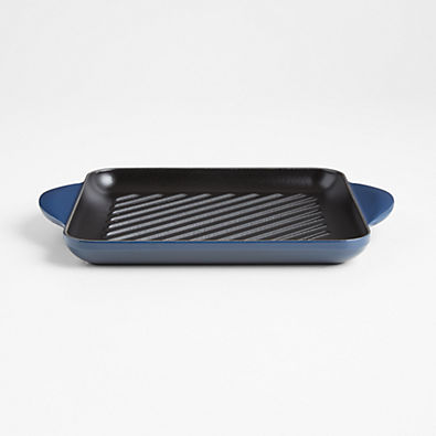 View Le Creuset ® Signature Square 9.5" Ink Blue Enameled Cast Iron Grill Pan details