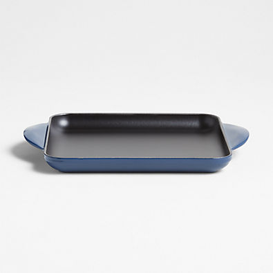 View Le Creuset ® Signature Square 9.5" Ink Blue Enameled Cast Iron Griddle Pan details