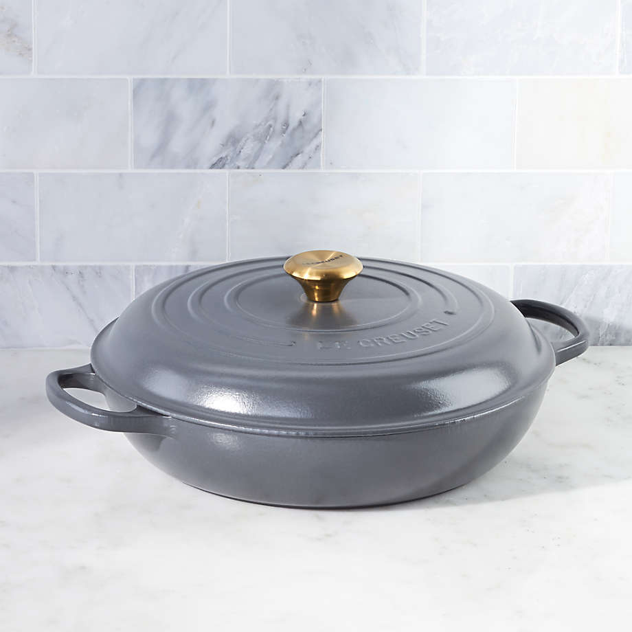 Le Creuset Signature 5-Qt. Graphite Grey Enameled Cast Iron Braiser Everyday Pan + Reviews | Crate & Barrel