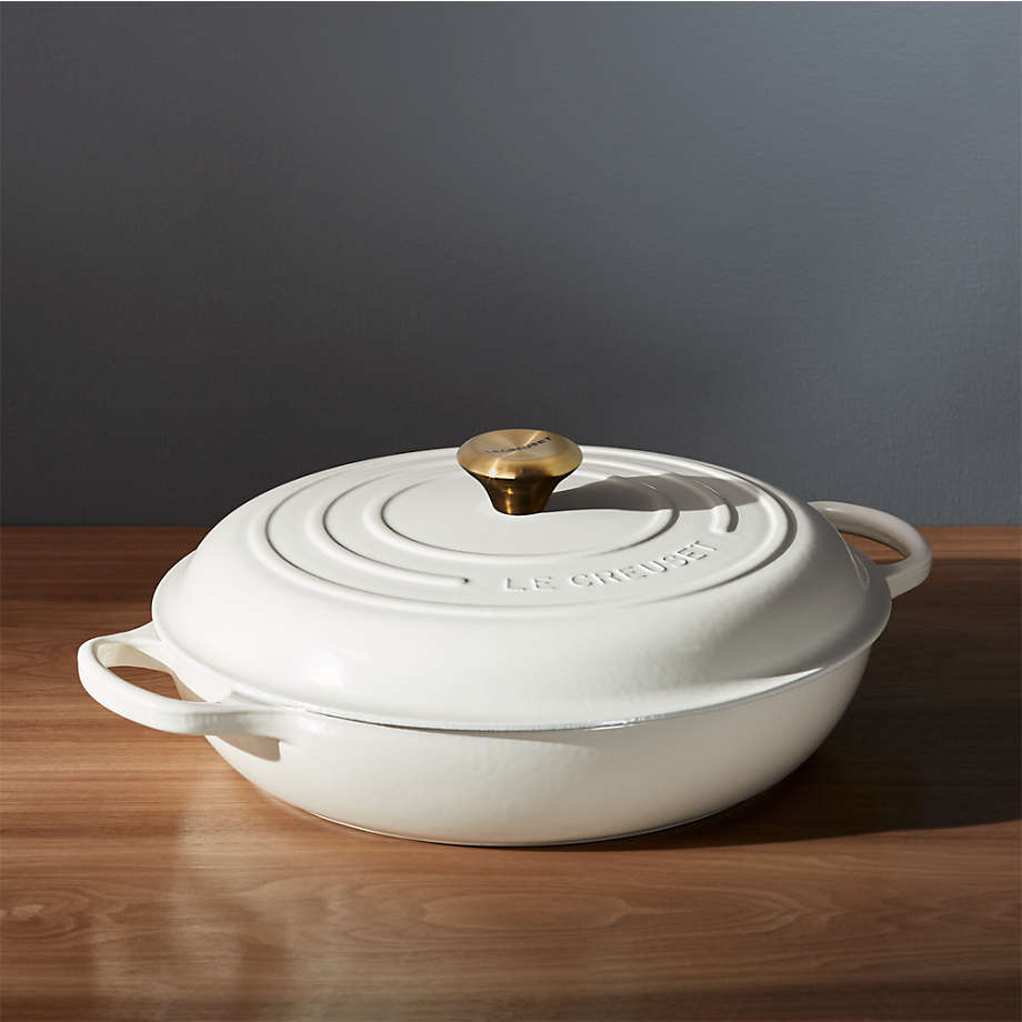 Le Creuset Signature 5-Qt. Cream Enameled Cast Iron Braiser Everyday Pan with Lid + Reviews | Crate & Barrel