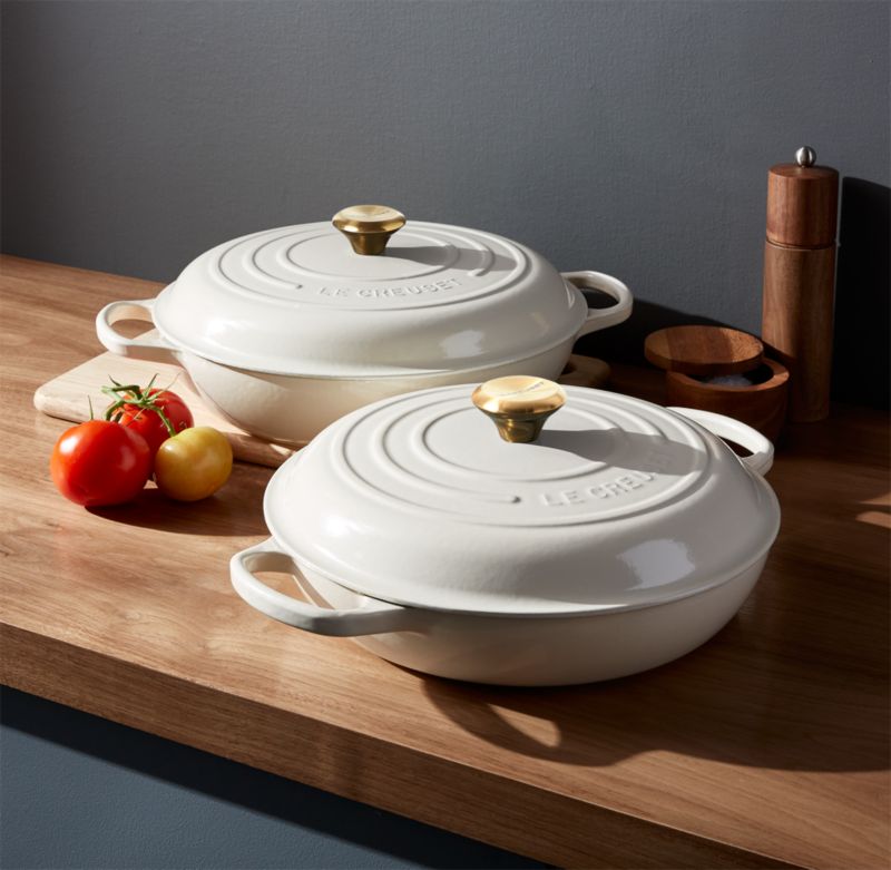 Avondeten streepje Verdikken Le Creuset Signature Round Cream Enameled Cast Iron Braisers Everyday Pans  | Crate & Barrel