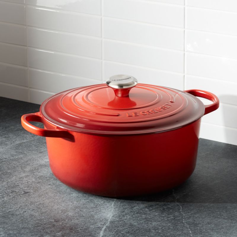 Le Creuset Signature 7.25-Qt. Round Cerise Red Enameled Cast Iron Dutch  Oven with Lid + Reviews | Crate u0026 Barrel