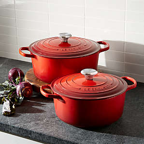 Sold at Auction: Trio of Le Creuset Sauce Pans and Heart Shaped Dutch Oven  in Cerise Red