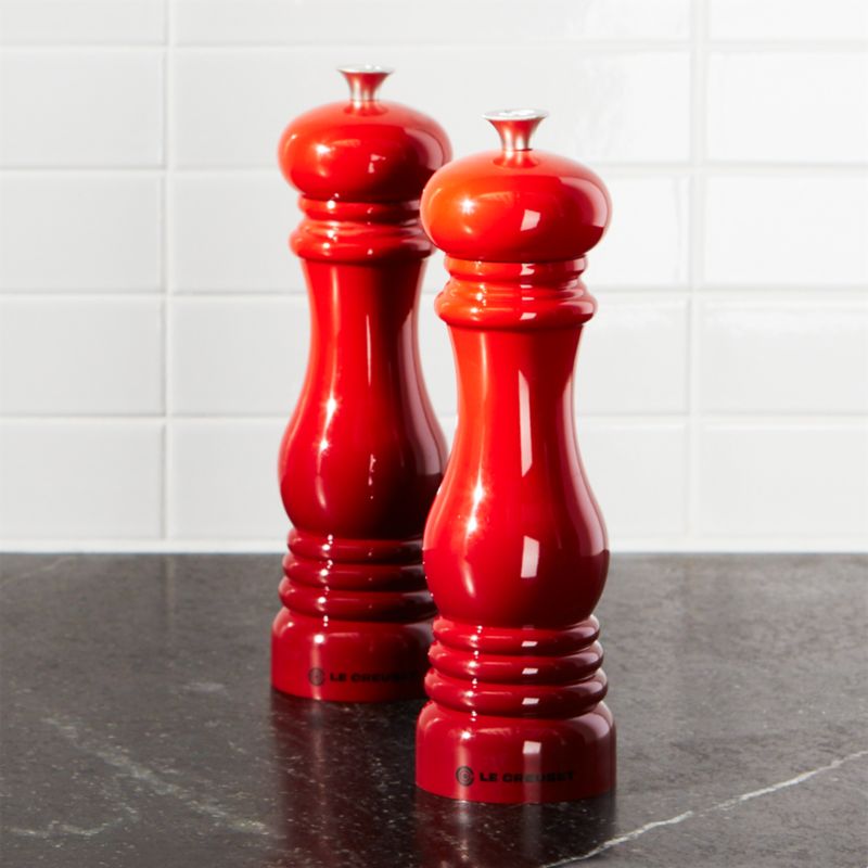 Creuset Cerise Red Salt and Pepper Mills | Crate & Barrel