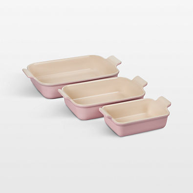 View Le Creuset ® Heritage Chiffon Pink Rectangular Baking Dishes, Set of 3 details