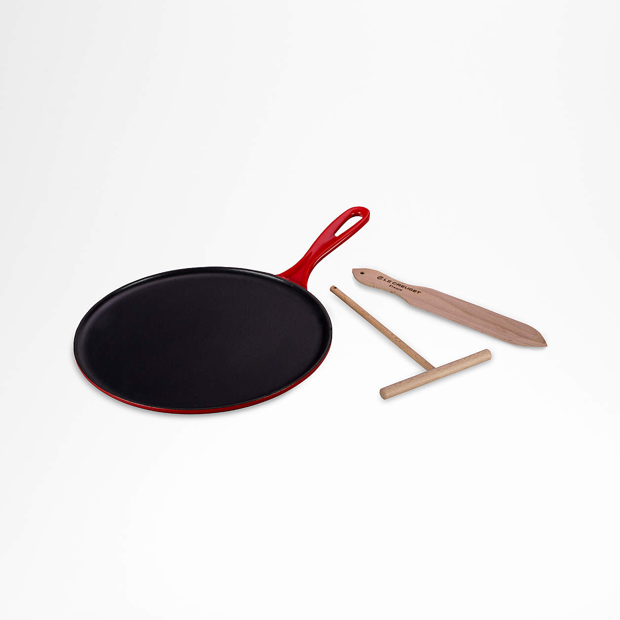 Le Creuset 10.75" Cerise Red Enameled Cast Iron Crêpe Pan with Râteau