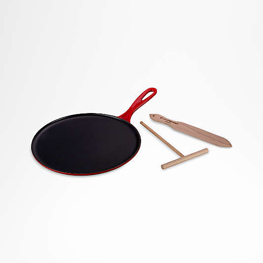 Le Creuset ® 10.75" Cerise Red Enameled Cast Iron Crêpe Pan with Râteau + Spatula