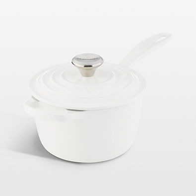 View Le Creuset ® Signature 1.75-Qt. White Enameled Cast Iron Saucepan with Lid details