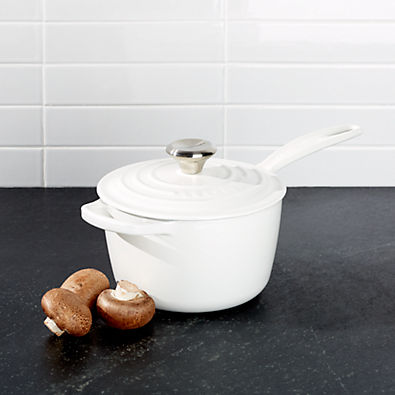 View Le Creuset ® Signature 1.75-Qt. White Enameled Cast Iron Saucepan with Lid details