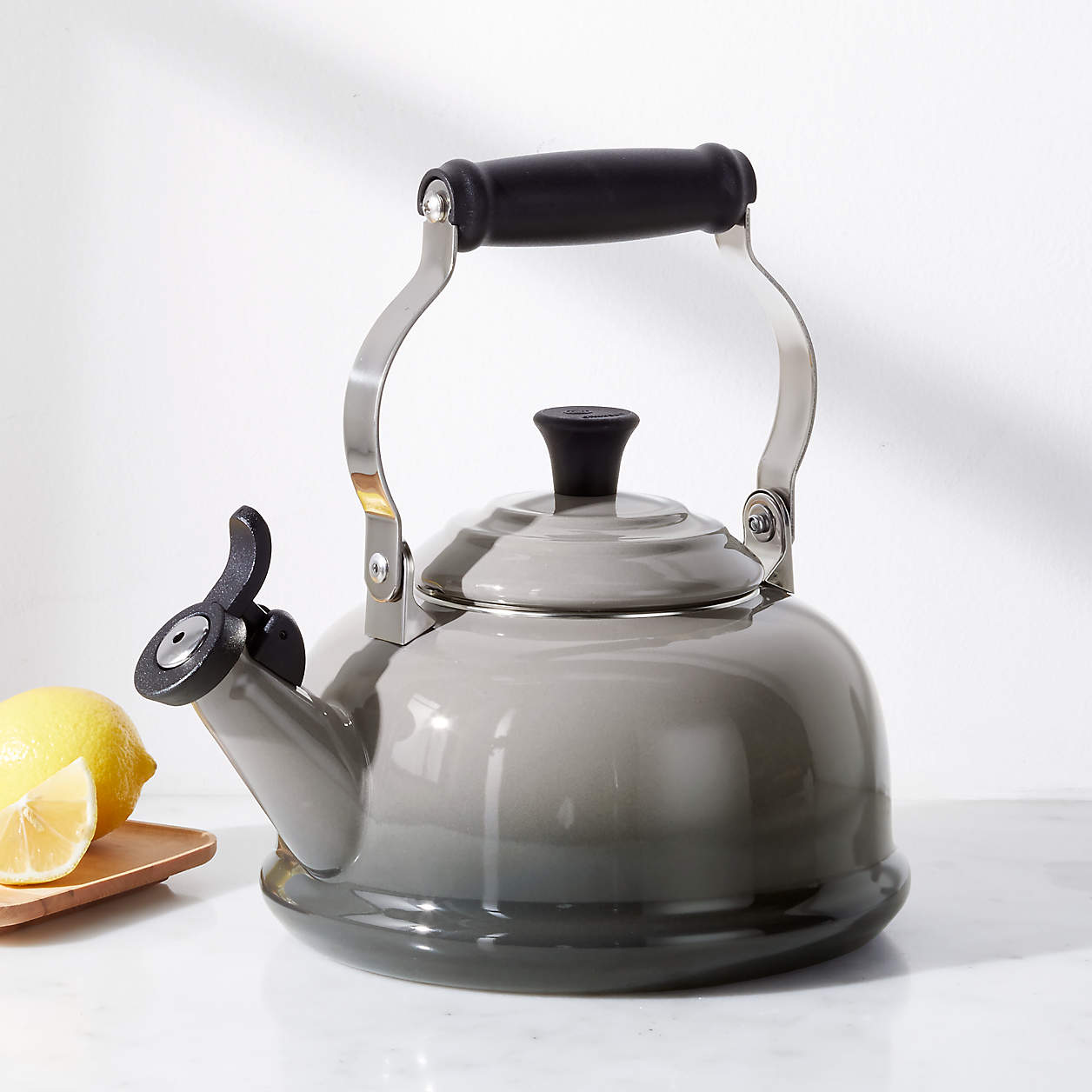 Le Creuset Classic 1.7Qt. Oyster Grey Stovetop Whistling Tea Kettle + Reviews Crate & Barrel