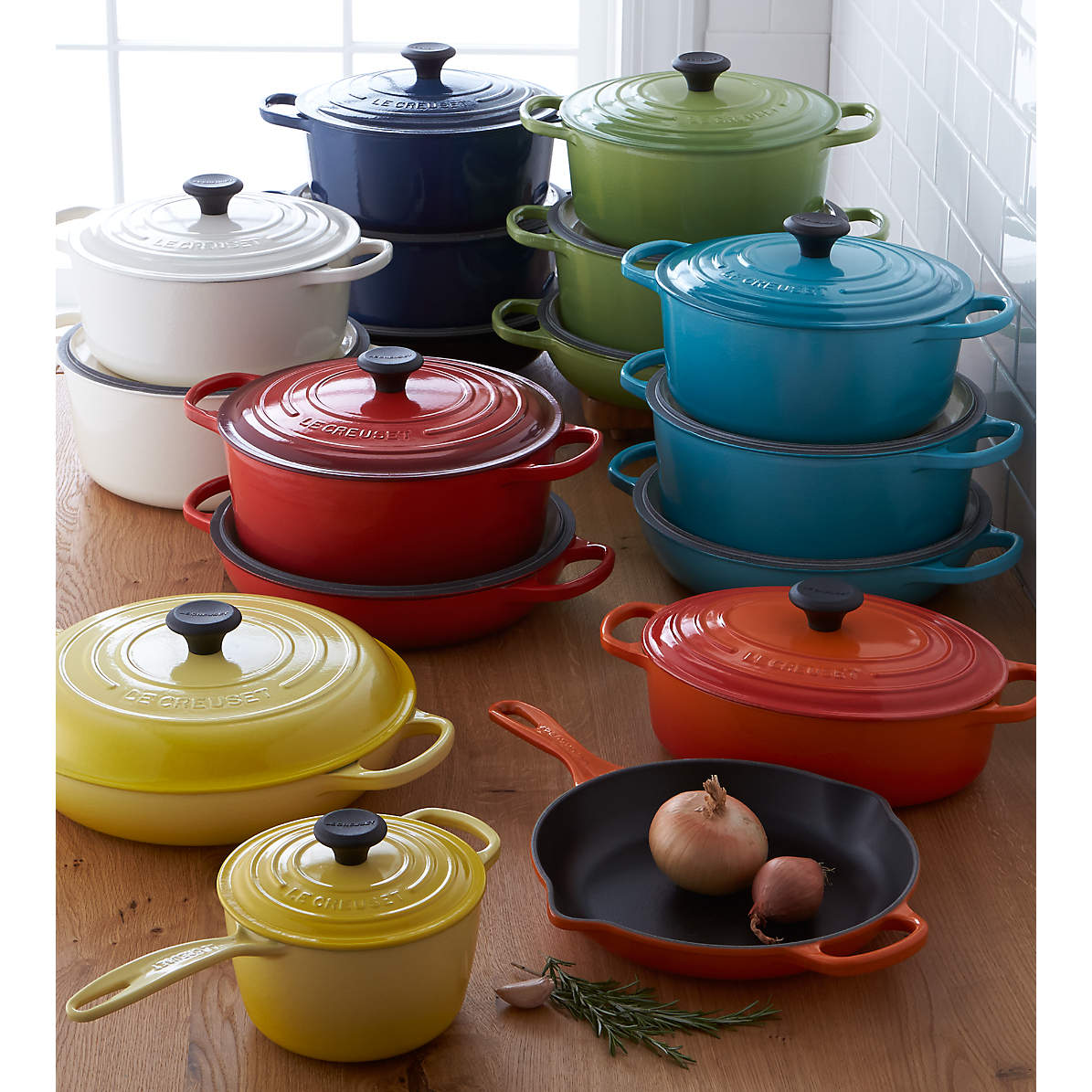 Le Creuset ~ Enameled Cast Iron ~ Cerise ~ 5 Piece Signature Set (5.5 qt.  Sig. RDO, 1.75 qt. Sig. Saucepan, 9 Sig. Skillet), Price $575.00 in  Madison, MS from Persnickety