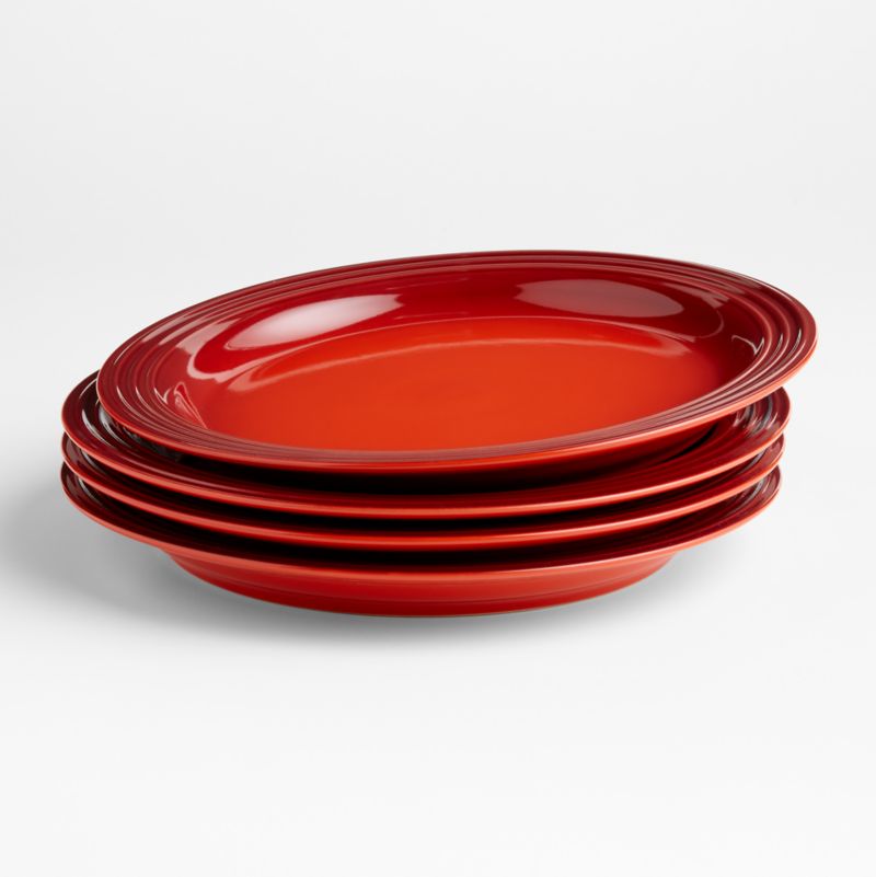 Le Creuset Set of 4 Dinner Plates Cerise Red + Reviews | Crate u0026 Barrel