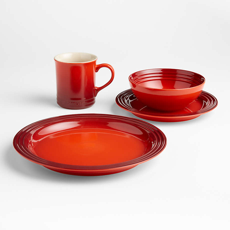 Le Creuset Stoneware Set of 2 Cappuccino Cups and Saucers , 7 oz. each,  Cerise