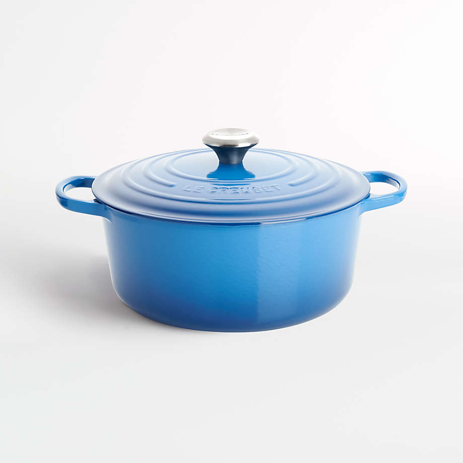 Le Creuset Signature Round 7.25-Qt. Marseille Blue Enameled Cast Iron Dutch Oven with Lid + Reviews | Crate & Barrel