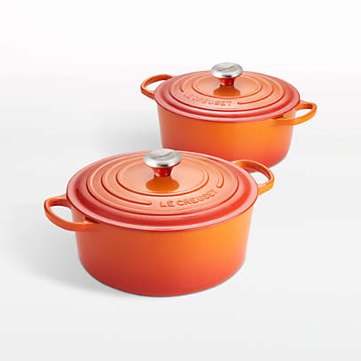 9 Qt. Round Signature Enameled Cast Iron Dutch Oven with Stainless Steel  Knob (Flame Orange), Le Creuset