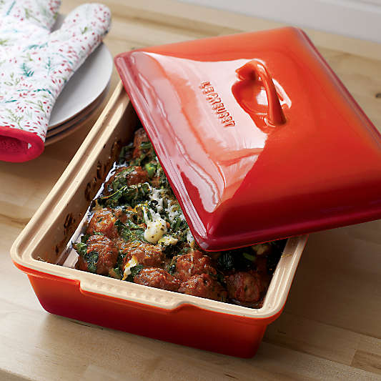 Le Creuset ® Heritage 4-Qt. Cerise Rectangular Casserole Dish with Lid
