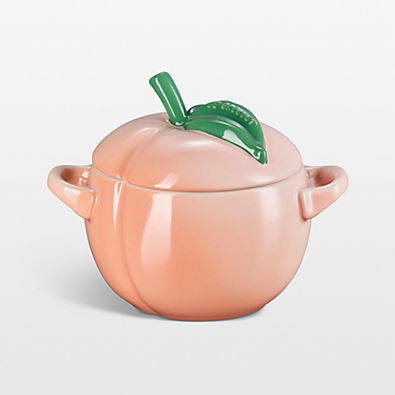 View Le Creuset Peach-Shaped Stoneware Mini Cocotte details