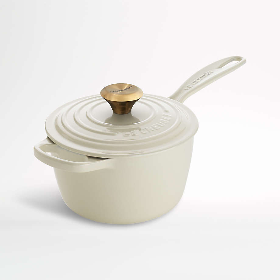 Le Creuset Signature 1.75 qt. Cream Saucepan with Lid + Reviews | Crate & Barrel