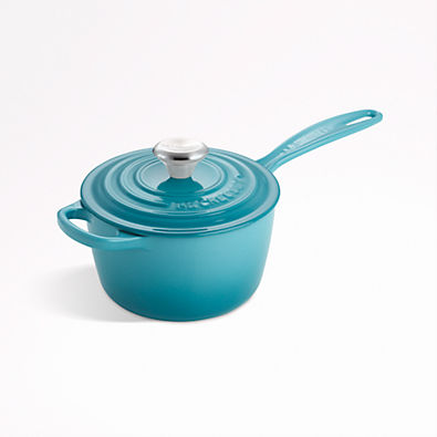 View Le Creuset ® Signature 1.75-Qt. Caribbean Enameled Cast Iron Saucepan with Lid details