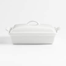 Le Creuset Heritage Rectangular White Stoneware Ceramic Baking Dish with Lid + Reviews | Crate & Barrel