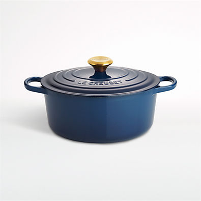 View Le Creuset ® Signature 5.5-Qt. Ink Blue Enameled Cast Iron Dutch Oven details