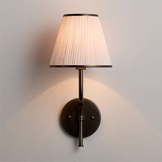 Le Moyne Pewter Wall Sconce Light with Fabric Shade Set of 2