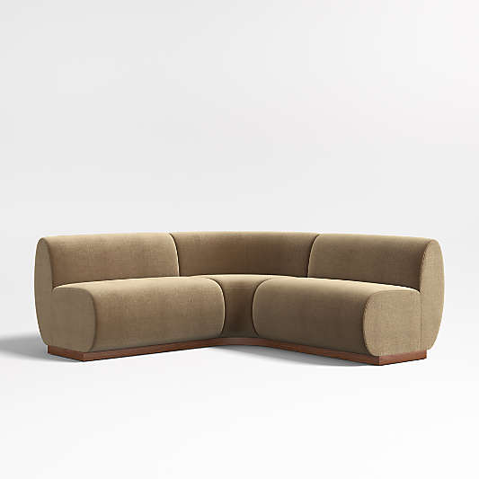 Leandro Ochre Brown Double L-Shaped Loveseat Dining Banquette with Rounded Corner