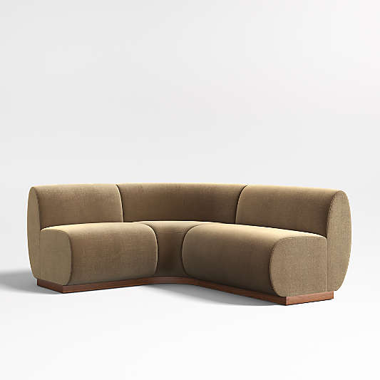 Leandro Ochre Brown Single L-Shaped Loveseat Dining Banquette with Rounded Corner