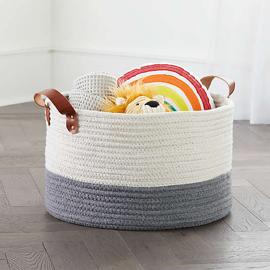 Leather Handle Large Floor Rope Basket