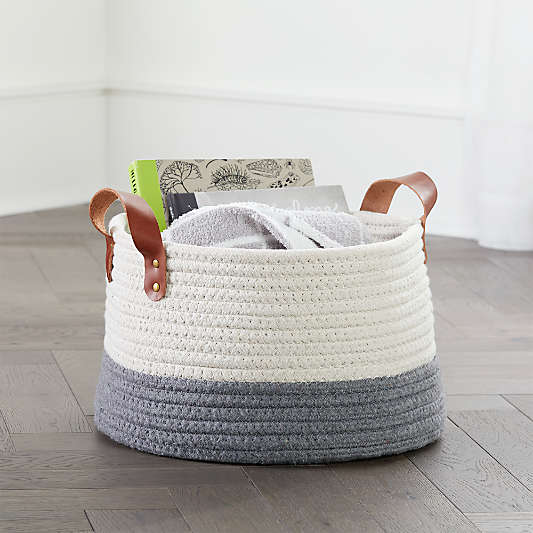 Leather Handle Medium Floor Rope Basket