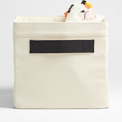 View Canvas Shelf Storage Bin with Black Leather Handles details