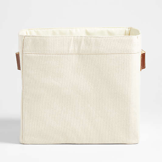 Canvas Shelf Storage Bin with Brown Leather Handles