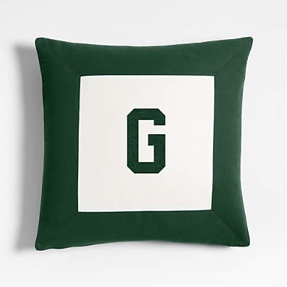 Legacy Border Organic Cotton Monogrammable 20"x20" Vintage Green Throw Pillow with Feather Insert