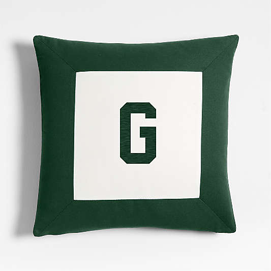 Legacy Border Organic Cotton Monogrammable 20"x20" Vintage Green Throw Pillow with Down-Alternative Insert