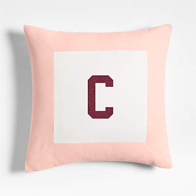 Legacy Border Organic Cotton Monogrammable 20"x20" Elegant Pink Throw Pillow with Feather Insert
