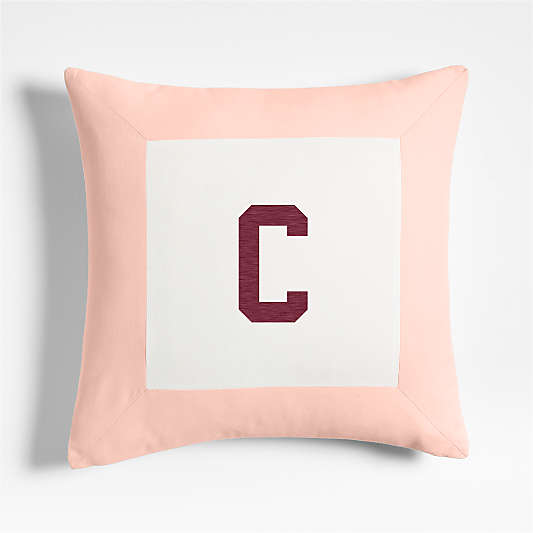 Legacy Border Organic Cotton Monogrammable 20"x20" Elegant Pink Throw Pillow with Down-Alternative Insert