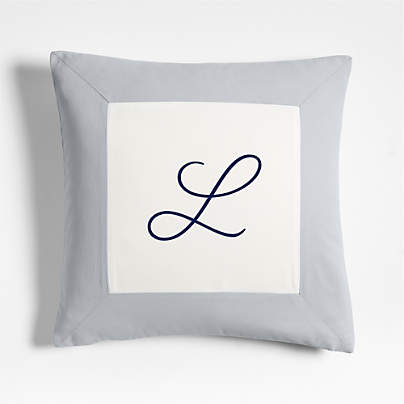 Legacy Border Organic Cotton Monogrammable 20"x20" Sky Blue Throw Pillow with Feather Insert