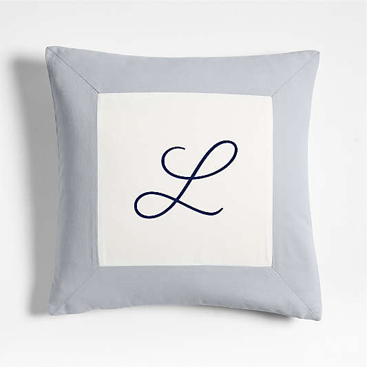 Legacy Border Organic Cotton Monogrammable 20"x20" Sky Blue Throw Pillow Cover