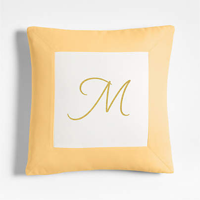 Legacy Border Organic Cotton Monogrammable 20"x20" Lemon Sorbet Yellow Throw Pillow with Feather Insert