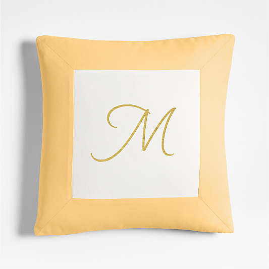 Legacy Border Organic Cotton Monogrammable 20"x20" Lemon Sorbet Yellow Throw Pillow with Down-Alternative Insert