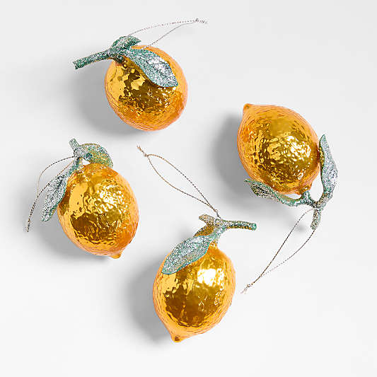 Glass Lemon Fruit Christmas Ornaments, Set of 4